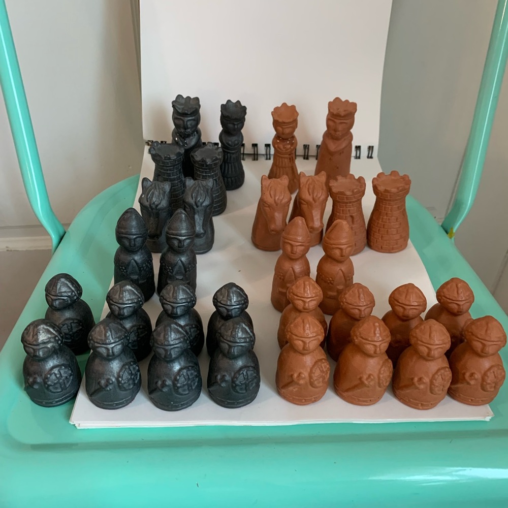 Vintage Pottery Medieval Style Chess Pieces